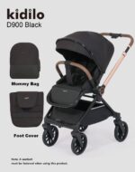 کالسکه کیدیلو مدل D900 دسته دوطرف چهارچرخ 360درجه مشکی با کیف و کاور KIDILO