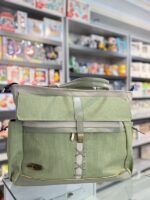 ساک لوازم چرم حصیری سبز