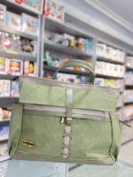 ساک لوازم چرم حصیری سبز - Image 2