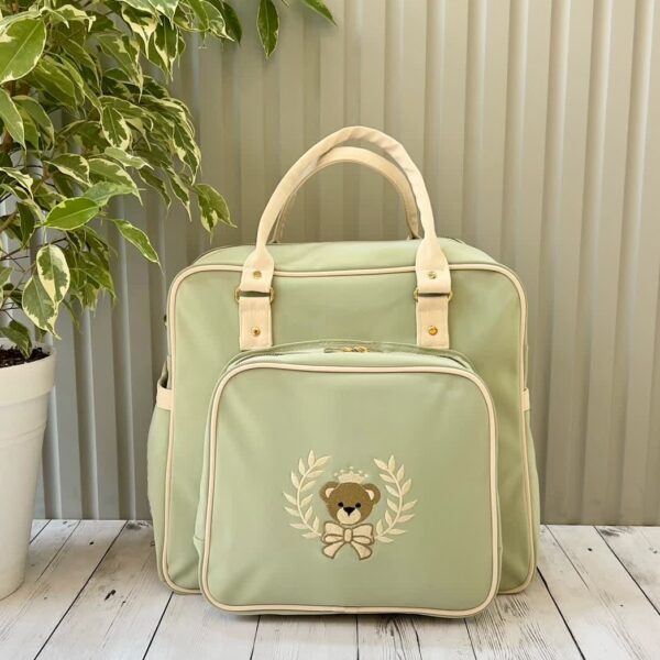 ساک کوله ای تدی چرم خرس گلدوزی سبز